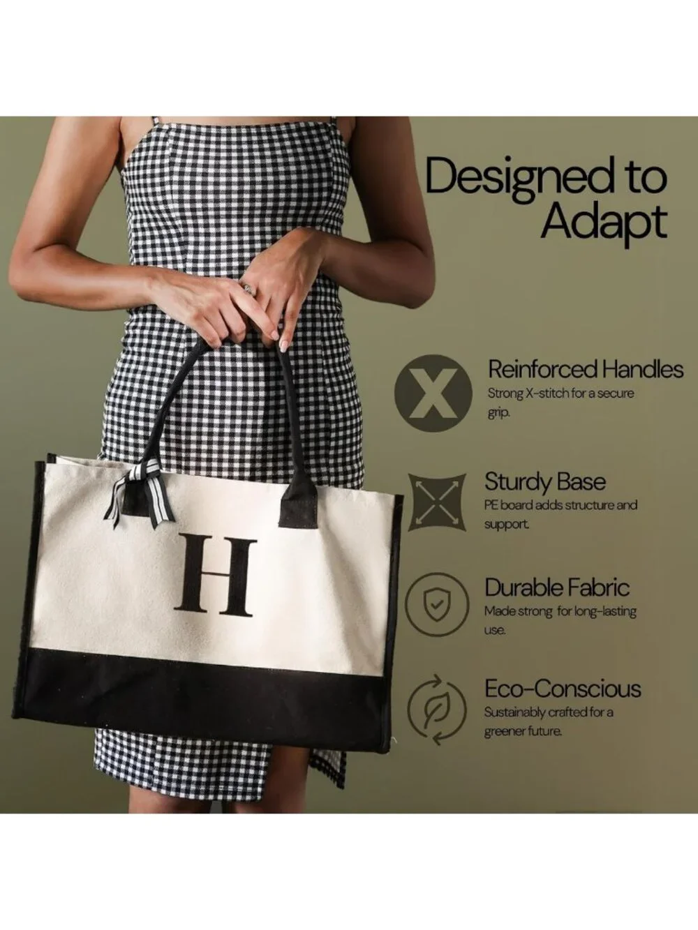 Personalized Monogram Canvas Tote Bag for Women - Stylish Beach & Grocery